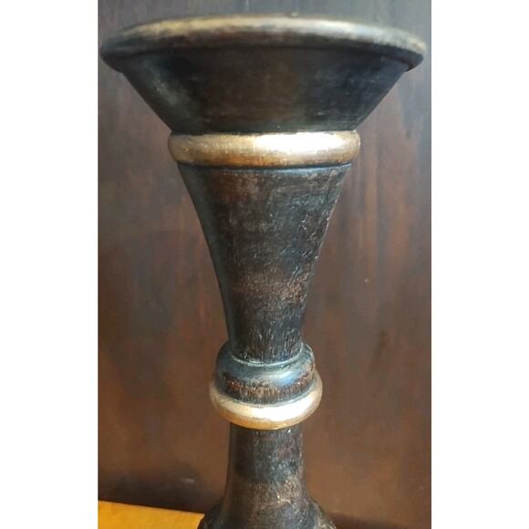 Wooden Candlestick Holder Column 15" Tall Dark wood Gold for 3" pillar candle - Picture 5 of 9